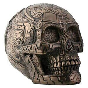 SUMMIT COLLECTION Bronze Aztec Skull with Engraving Collectible Statue 7"